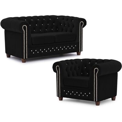 S-Style Ensemble de canapé Chesterfield 2+1 en velours noir Noir 86x72x148cm - Publicité S-Style Ensemble de canapé Chesterfield 2+1 en velours noir Noir 86x72x148cm - Publicité
