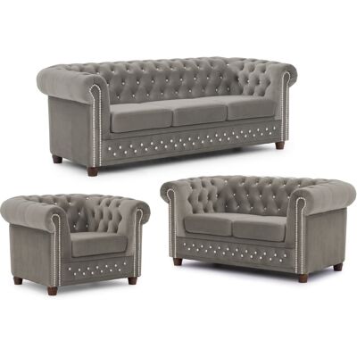 S-Style Ensemble de canapé Chesterfield 3+2+1 en velours gris Gris 86x72x203cm - Publicité S-Style Ensemble de canapé Chesterfield 3+2+1 en velours gris Gris 86x72x203cm - Publicité