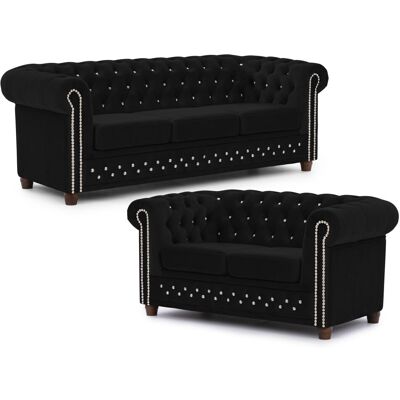 S-Style Ensemble de canapé Chesterfield 3+2 en velours noir Noir 86x72x203cm - Publicité S-Style Ensemble de canapé Chesterfield 3+2 en velours noir Noir 86x72x203cm - Publicité