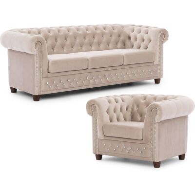 S-Style Ensemble de canapé Chesterfield 3+1 en velours beige Beige 86x72x203cm - Publicité S-Style Ensemble de canapé Chesterfield 3+1 en velours beige Beige 86x72x203cm - Publicité