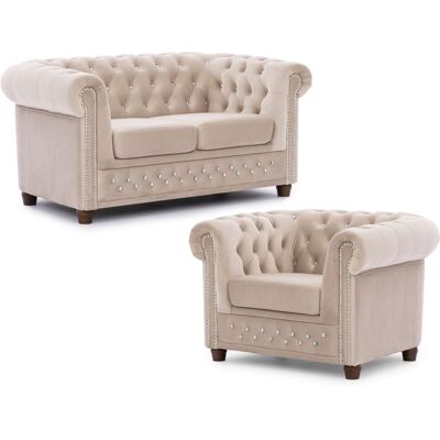 S-Style Ensemble de canapé Chesterfield 2+1 en velours beige Beige 86x72x148cm - Publicité S-Style Ensemble de canapé Chesterfield 2+1 en velours beige Beige 86x72x148cm - Publicité