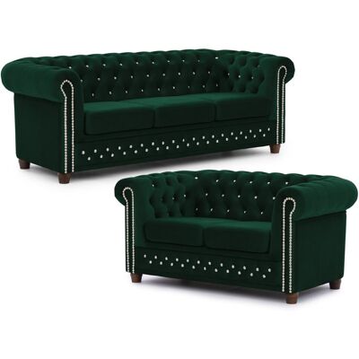 S-Style Ensemble de canapé Chesterfield 3+2 en velours bouteille verte Vert 86x72x203cm - Publicité S-Style Ensemble de canapé Chesterfield 3+2 en velours bouteille verte Vert 86x72x203cm - Publicité