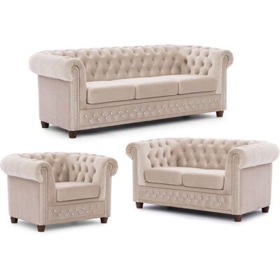 S-Style Ensemble de canapé Chesterfield 3+2+1 en velours beige Beige 86x72x203cm - Publicité S-Style Ensemble de canapé Chesterfield 3+2+1 en velours beige Beige 86x72x203cm - Publicité