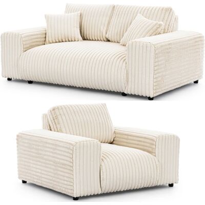 S-Style Ensemble de canapé 2+1 en velours côtelé beige clair Beige 108x79x178cm - Publicité S-Style Ensemble de canapé 2+1 en velours côtelé beige clair Beige 108x79x178cm - Publicité