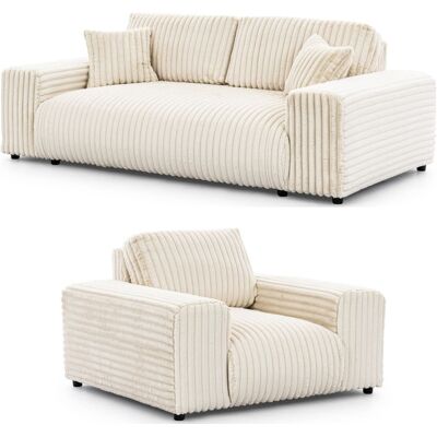 S-Style Ensemble de canapé 3+1 en velours côtelé beige clair Beige 108x79x213cm - Publicité S-Style Ensemble de canapé 3+1 en velours côtelé beige clair Beige 108x79x213cm - Publicité