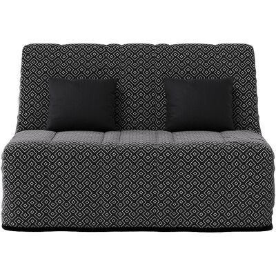 Relaxima Banquette bz avec 2 coussins offerts tissu noir à motifs 140x190 Noir 190x45x140cm - Publicité Relaxima Banquette bz avec 2 coussins offerts tissu noir à motifs 140x190 Noir 190x45x140cm - Publicité