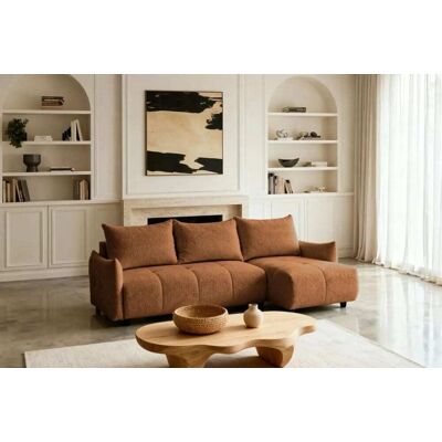 Casanova Paris Canapé d'angle convertible tissu chenille 4 places terracotta Orange 222x80x128cm - Publicité Casanova Paris Canapé d'angle convertible tissu chenille 4 places terracotta Orange 222x80x128cm - Publicité