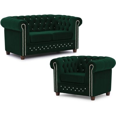 S-Style Ensemble de canapé Chesterfield 2+1 en velours bouteille verte Vert 86x72x148cm - Publicité S-Style Ensemble de canapé Chesterfield 2+1 en velours bouteille verte Vert 86x72x148cm - Publicité