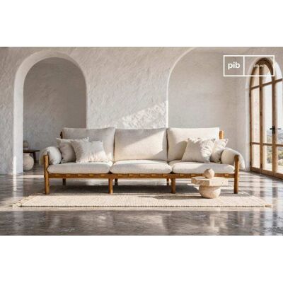 PIB Canapé 3 places en chêne et tissu crème Blanc 86x75x240cm - Publicité PIB Canapé 3 places en chêne et tissu crème Blanc 86x75x240cm - Publicité