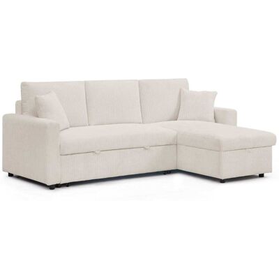 Menzzo Canapé d'angle convertible avec coffre de rangement réversible velours Beige 220x88x146cm - Publicité Menzzo Canapé d'angle convertible avec coffre de rangement réversible velours Beige 220x88x146cm - Publicité