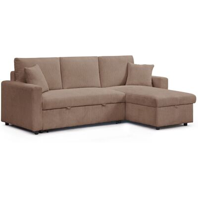 Menzzo Canapé d'angle convertible avec coffre de rangement réversible velours Taupe 220x88x146cm - Publicité Menzzo Canapé d'angle convertible avec coffre de rangement réversible velours Taupe 220x88x146cm - Publicité