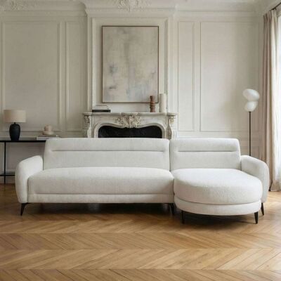 Menzzo Canapé d'angle convertible avec méridienne arrondie tissu texturé Beige 283x80x162cm - Publicité Menzzo Canapé d'angle convertible avec méridienne arrondie tissu texturé Beige 283x80x162cm - Publicité