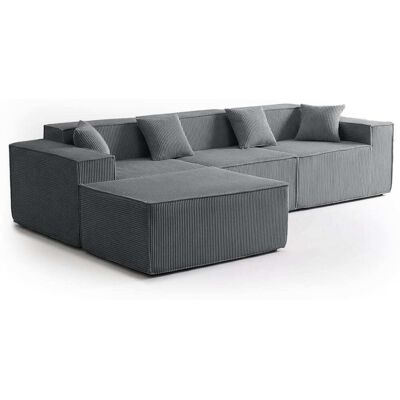 Menzzo Canapé modulable en angle avec pouf velours côtelé gris foncé Gris 277x65x164cm - Publicité Menzzo Canapé modulable en angle avec pouf velours côtelé gris foncé Gris 277x65x164cm - Publicité