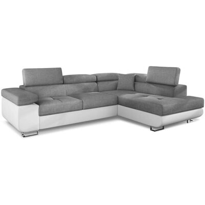 Menzzo Canapé d'angle convertible avec têtières relevables angle à droite Blanc 257x90x202cm - Publicité Menzzo Canapé d'angle convertible avec têtières relevables angle à droite Blanc 257x90x202cm - Publicité