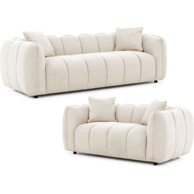 S-Style Ensemble de canapé 3+2 en tissu structuré beige clair Beige 89x69x228cm - Publicité S-Style Ensemble de canapé 3+2 en tissu structuré beige clair Beige 89x69x228cm - Publicité