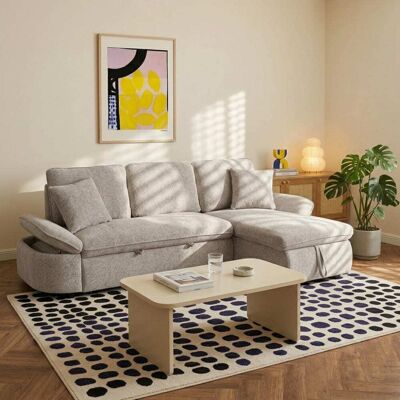 Baita Canapé d'angle convertible en tissu chenille 4 places beige Beige 256x89x149cm - Publicité Baita Canapé d'angle convertible en tissu chenille 4 places beige Beige 256x89x149cm - Publicité