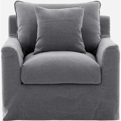Habitat Fauteuil déhoussable en coton et lin garni de plumes - gris ardoise Gris 93x89x95cm - Publicité Habitat Fauteuil déhoussable en coton et lin garni de plumes - gris ardoise Gris 93x89x95cm - Publicité