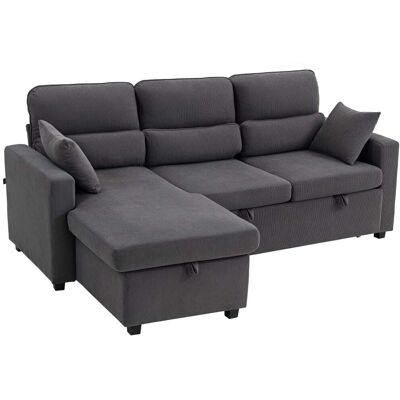 Homcom Canapé d'angle convertible 3 places coussins velours côtelé gris Gris 205x76x135cm - Publicité Homcom Canapé d'angle convertible 3 places coussins velours côtelé gris Gris 205x76x135cm - Publicité
