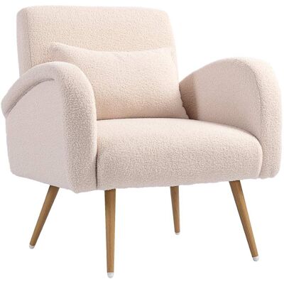 Homcom Fauteuil de salon coussin lombaire peluche teddy beige Beige 77x83x77cm - Publicité Homcom Fauteuil de salon coussin lombaire peluche teddy beige Beige 77x83x77cm - Publicité