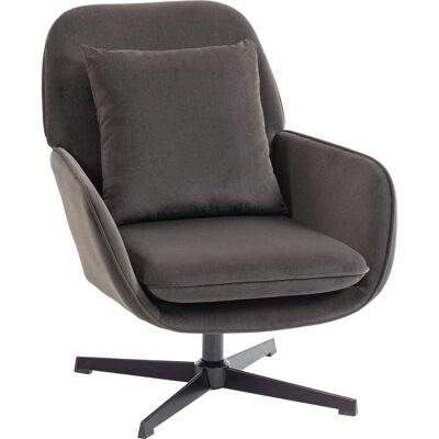 Homcom Fauteuil salon pivotant assise large coussin velours gris foncé Gris 84x85x73cm - Publicité Homcom Fauteuil salon pivotant assise large coussin velours gris foncé Gris 84x85x73cm - Publicité