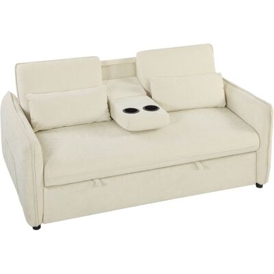 Homcom Canapé convertible 2 places clic clac dossier réglable chenille beige Beige 166x84x90cm - Publicité Homcom Canapé convertible 2 places clic clac dossier réglable chenille beige Beige 166x84x90cm - Publicité