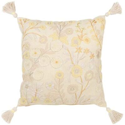 J-line Coussin carré fleurs et flocons en coton jaune clair 45x45x15 cm Jaune 45x15x45cm - Publicité J-line Coussin carré fleurs et flocons en coton jaune clair 45x45x15 cm Jaune 45x15x45cm - Publicité