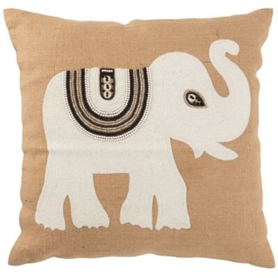 J-line Coussin avec éléphant blanc en coton beige 60x60x12 cm Beige 75x1x80cm - Publicité J-line Coussin avec éléphant blanc en coton beige 60x60x12 cm Beige 75x1x80cm - Publicité