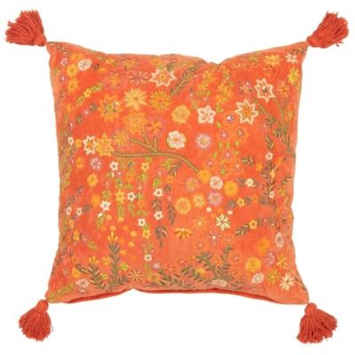J-line Coussin carré fleurs+flocons en velours orange 50x50x15 cm Orange 50x15x50cm - Publicité J-line Coussin carré fleurs+flocons en velours orange 50x50x15 cm Orange 50x15x50cm - Publicité