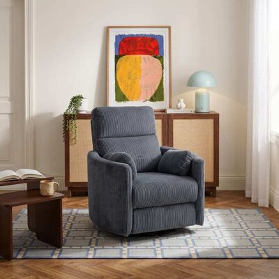 Baita Fauteuil relax électrique pivotant 1 place velours côtelé gris Gris 96x100x100cm - Publicité Baita Fauteuil relax électrique pivotant 1 place velours côtelé gris Gris 96x100x100cm - Publicité