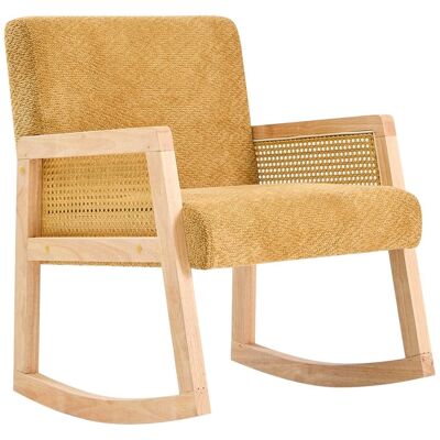 Nordlys Rocking chair en bois massif, rotin et tissu jaune Jaune 67x76x59cm - Publicité Nordlys Rocking chair en bois massif, rotin et tissu jaune Jaune 67x76x59cm - Publicité
