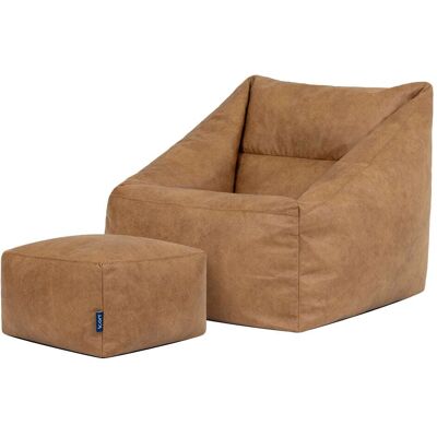 Icon Pouf poire fauteuil avec repose-pied carré en simili cuir végan brun Marron 70x65x70cm - Publicité Icon Pouf poire fauteuil avec repose-pied carré en simili cuir végan brun Marron 70x65x70cm - Publicité