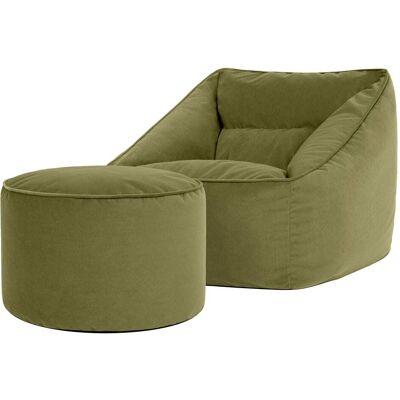Icon Pouf fauteuil avec repose-pied rond velours vert olive Vert 70x65x70cm - Publicité Icon Pouf fauteuil avec repose-pied rond velours vert olive Vert 70x65x70cm - Publicité