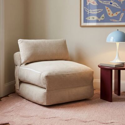 Baita Fauteuil convertible compressé en mousse 1 place velours côtelé Beige 90x78x91cm - Publicité Baita Fauteuil convertible compressé en mousse 1 place velours côtelé Beige 90x78x91cm - Publicité