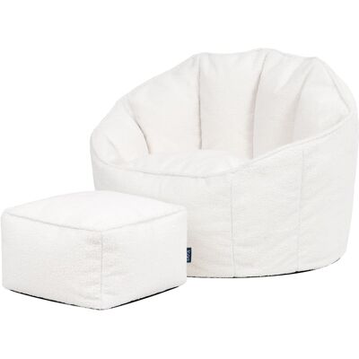Icon Pouf fauteuil coquillage avec repose-pied carré en bouclette, ivoire Beige 74x64x77cm - Publicité Icon Pouf fauteuil coquillage avec repose-pied carré en bouclette, ivoire Beige 74x64x77cm - Publicité