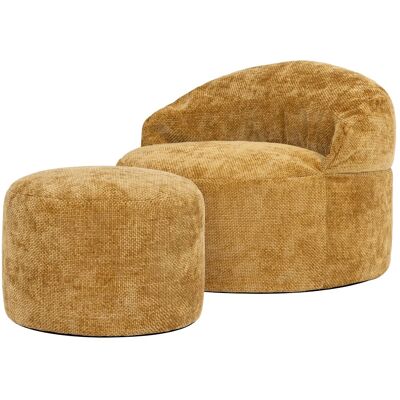 Icon Pouf poire fauteuil avec repose-pied rond en tissu chenille, moutarde Jaune 86x61x86cm - Publicité Icon Pouf poire fauteuil avec repose-pied rond en tissu chenille, moutarde Jaune 86x61x86cm - Publicité