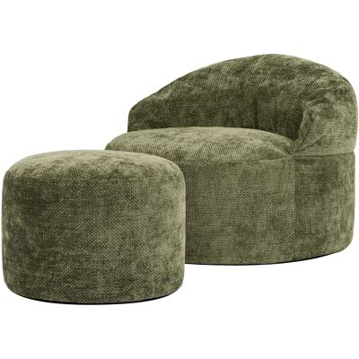 Icon Pouf poire fauteuil avec repose-pied rond, tissu chenille, vert olive Vert 86x61x86cm - Publicité Icon Pouf poire fauteuil avec repose-pied rond, tissu chenille, vert olive Vert 86x61x86cm - Publicité