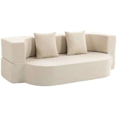 Homcom Canapé-lit 2 places dossier rabattable compressé chenille beige Beige 190x60x80cm - Publicité Homcom Canapé-lit 2 places dossier rabattable compressé chenille beige Beige 190x60x80cm - Publicité