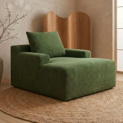 Menzzo Fauteuil lounge style méridienne velours côtelé vert Vert 148x86x112cm - Publicité Menzzo Fauteuil lounge style méridienne velours côtelé vert Vert 148x86x112cm - Publicité