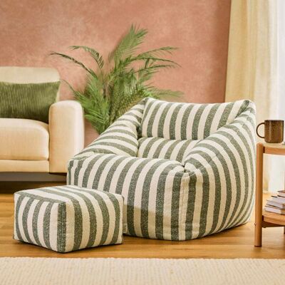 Icon Pouf fauteuil avec repose-pied carré bouclette rayée, vert olive Vert 70x65x70cm - Publicité Icon Pouf fauteuil avec repose-pied carré bouclette rayée, vert olive Vert 70x65x70cm - Publicité