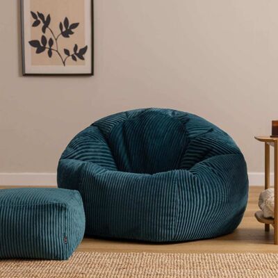 Icon Pouf fauteuil large xl avec repose-pied velours côtelé bleu canard Bleu 92x52x92cm - Publicité Icon Pouf fauteuil large xl avec repose-pied velours côtelé bleu canard Bleu 92x52x92cm - Publicité