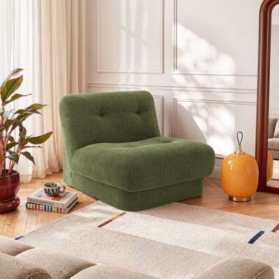 Habitat Chauffeuse capitonnée en tissu chenille avec dossier garni de plumes - Vert 87x74x103cm - Publicité Habitat Chauffeuse capitonnée en tissu chenille avec dossier garni de plumes - Vert 87x74x103cm - Publicité
