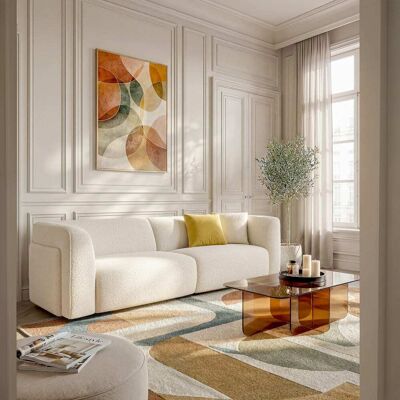 Habitat Canapé 4 places en tissu bouclette - crème Blanc 250x77x98cm - Publicité Habitat Canapé 4 places en tissu bouclette - crème Blanc 250x77x98cm - Publicité