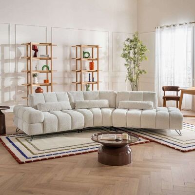 Habitat Canapé d'angle droit en tissu texturé avec dossier avance-recule Beige 384x80x119cm - Publicité Habitat Canapé d'angle droit en tissu texturé avec dossier avance-recule Beige 384x80x119cm - Publicité
