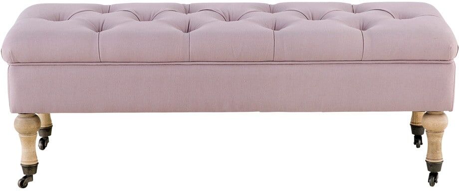Maisons du Monde Banquette coffre à roulettes en lin rose Maisons du Monde Banquette coffre à roulettes en lin rose