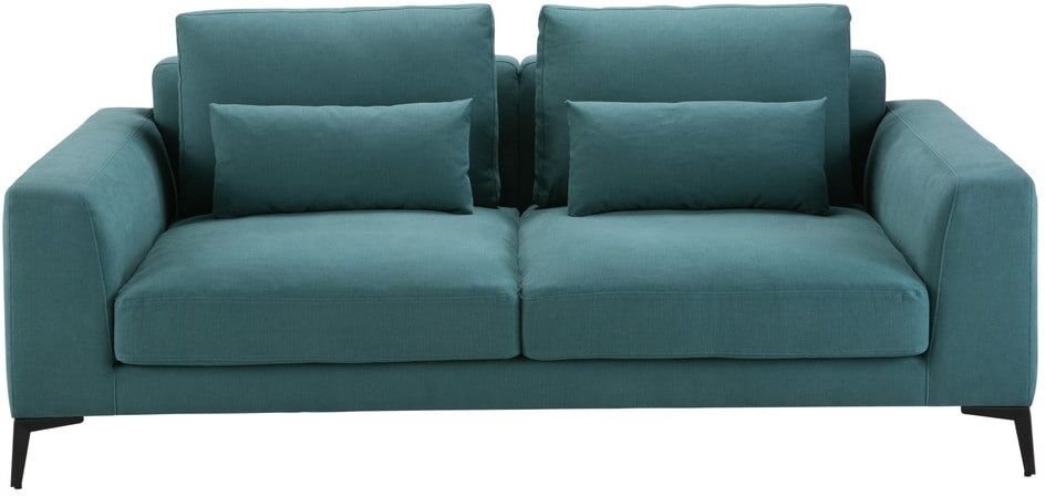 Maisons du Monde Canapé 2/3 places en coton et lin bleu canard Portland Maisons du Monde Canapé 2/3 places en coton et lin bleu canard Portland