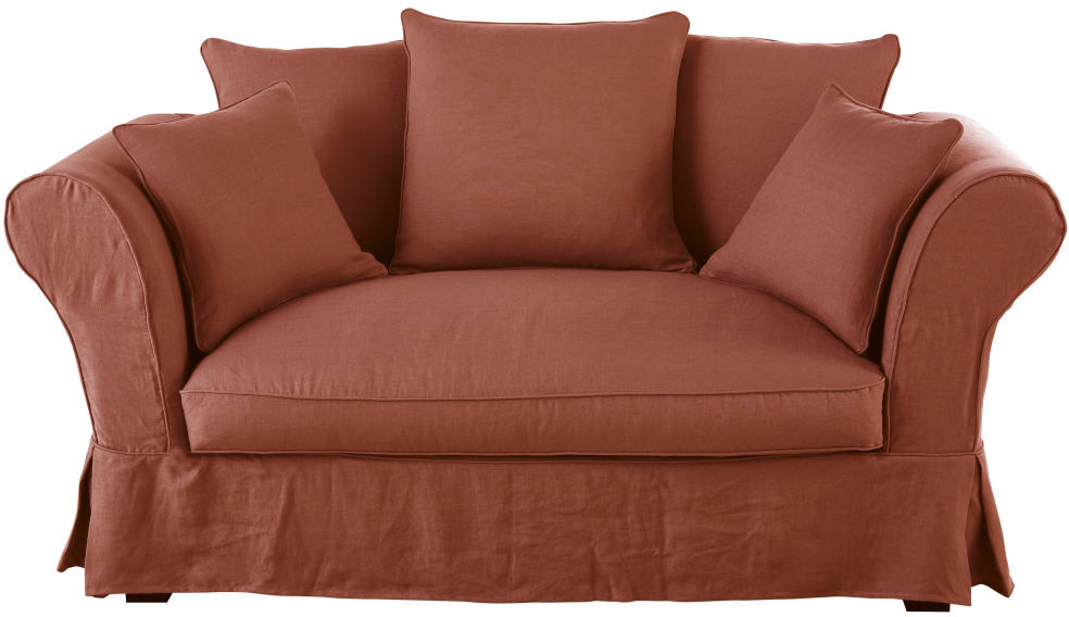 Maisons du Monde Canapé 2 places en lin froissé terracotta Roma Maisons du Monde Canapé 2 places en lin froissé terracotta Roma