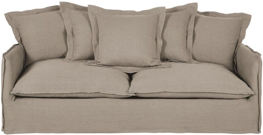 Maisons du Monde Canapé 3/4 places en lin épais beige ficelle Barcelone Maisons du Monde Canapé 3/4 places en lin épais beige ficelle Barcelone