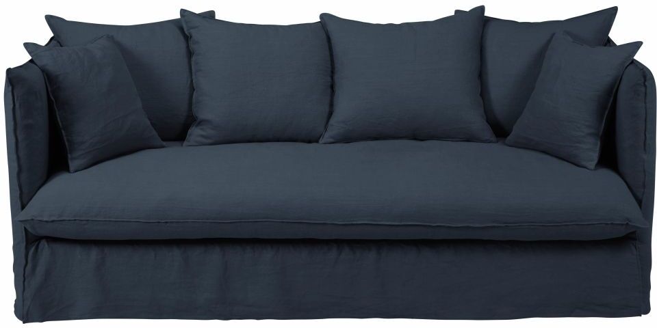 Maisons du Monde Canapé 3/4 places en lin froissé bleu nuit Louvain Maisons du Monde Canapé 3/4 places en lin froissé bleu nuit Louvain