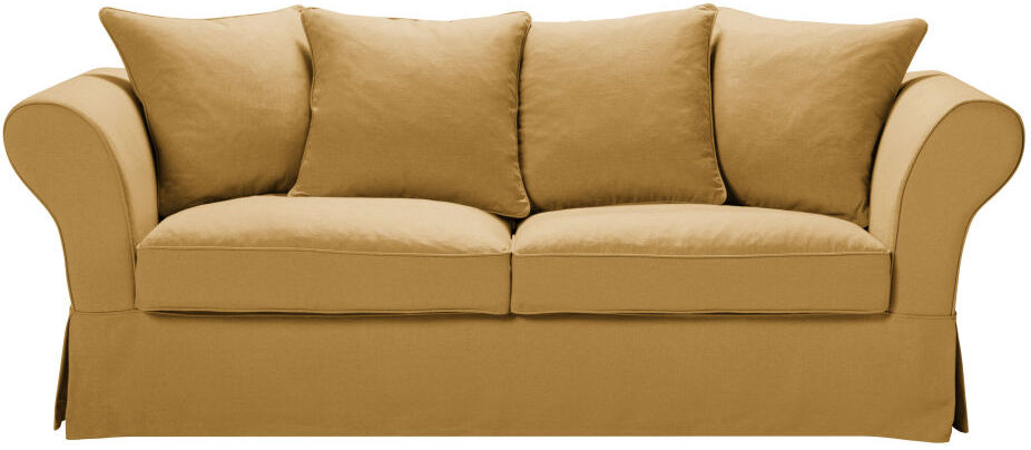 Maisons du Monde Canapé 3/4 places en lin froissé ocre Roma Maisons du Monde Canapé 3/4 places en lin froissé ocre Roma