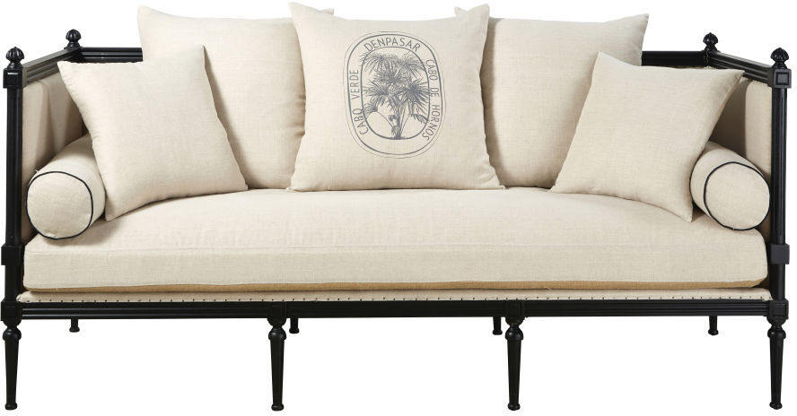 Maisons du Monde Canapé 3 places en lin beige ficelle et pin massif noir Adele Maisons du Monde Canapé 3 places en lin beige ficelle et pin massif noir Adele